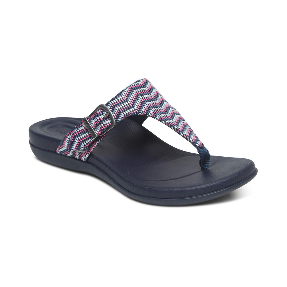 Aetrex Women's Rita Adjustable Flip Flops - Navy | USA WMMOH9A